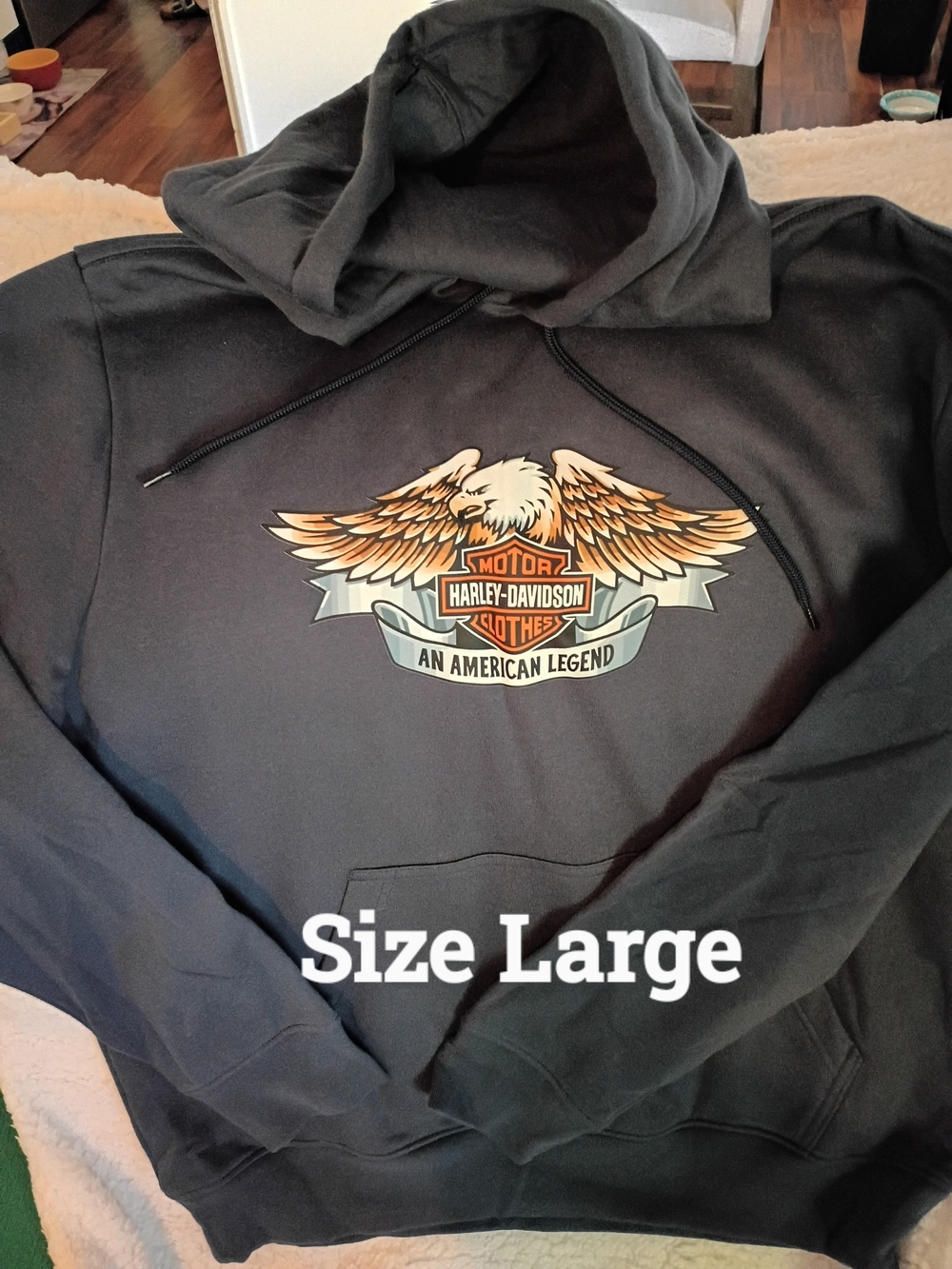Harley-Davidson Dark Navy Blue Pullover Hoodie with Eagle Crest Graphic